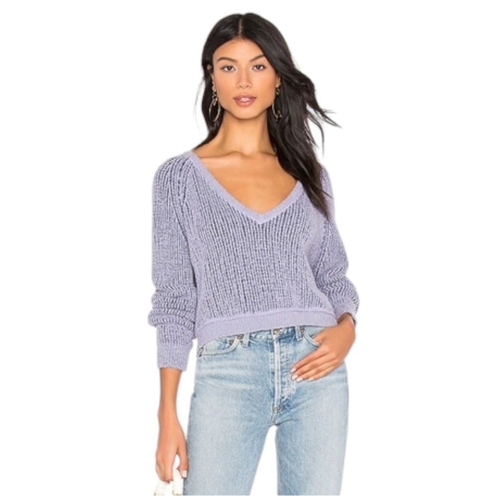 Free People High Low V Neck Sweater Sweatshirt Pullover Cropped Purple Medium